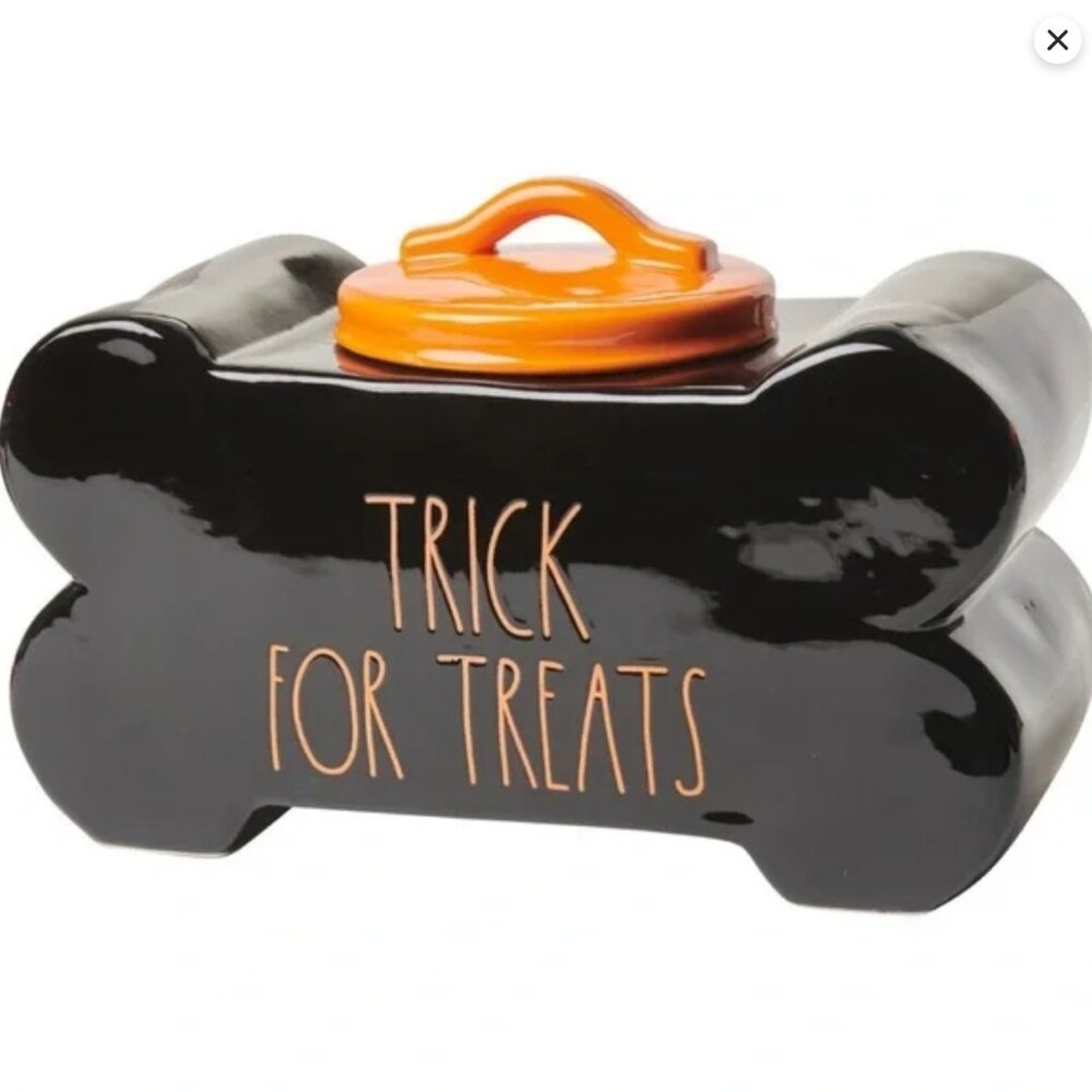 New Rae Dunn “Tricks For Treats” Pet Treat Canister Dog Halloween decor